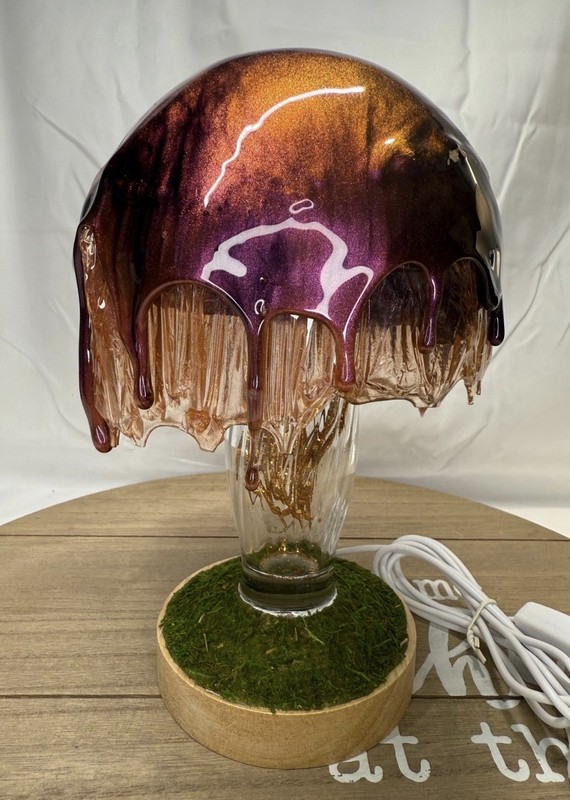 One Of A Kind Melting Mushroom Light 8.5” Tall / Handmade / Resin And Glass Lamp