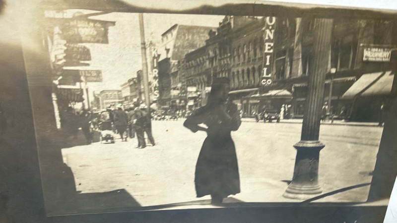 vintage real photo pc  CINCINNATI OHIO? OH KIRK's O"NIEL CO street scene 1910?