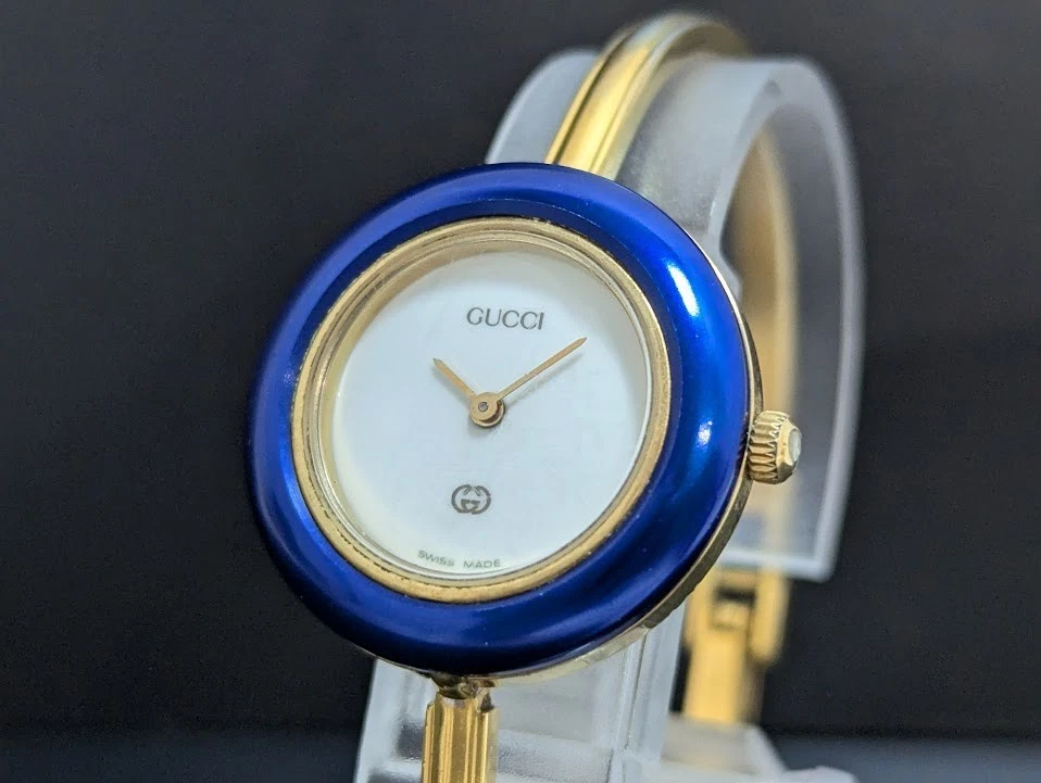 Relógio GUCCI moldura de mudança 11/12 quartzo ouro branco feminino funcionando autêntico - Imagem 2 de 4