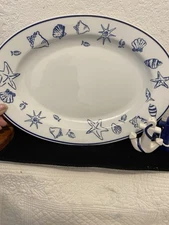 Rosanna Imports Poland “Elliott Bay Seashell Oval Platter” 15” w/S&P Anchors EUC