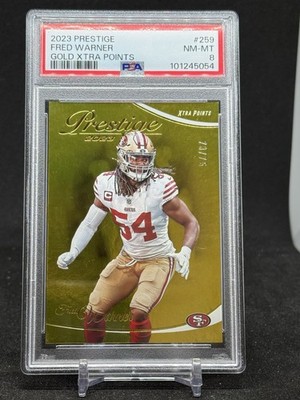 2023 Panini Prestige #259 Fred Warner Xtra Points Premium Gold #/75 PSA 8 NM/MT