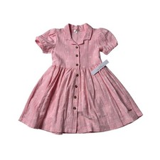 Tahari Girl Pink Butterfly Button Front Cotton Dress Size 5 NWT