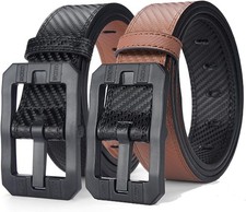 Big Buckle Reversible Leather Belt  TSA Approved, Hypoallergenic,...