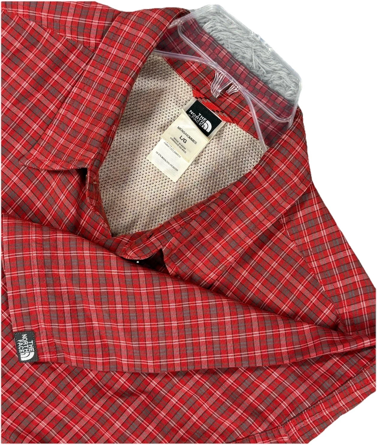 The North Face Shirt Mens Large Red Blue Short Sleeve Hiking