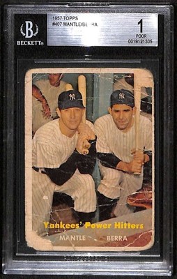 1957 Topps #407 Mickey Mantle/Yogi Berra Yankees Power Hit BVG 1