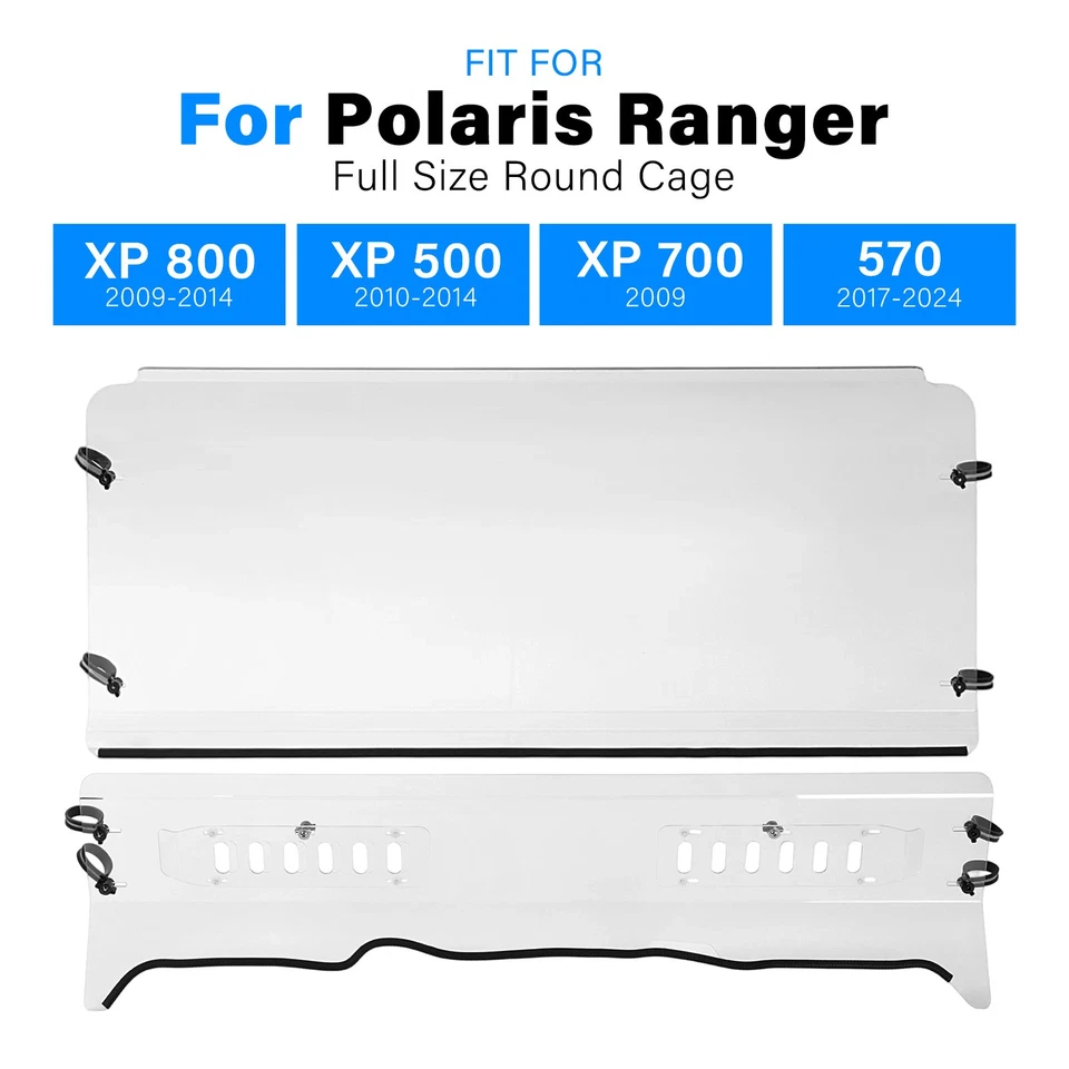FOR POLARIS RANGER FULLSIZE ROUND CAGE 570 2017-2024 CLEAR VENTED WINDSHIELD - Image 3 of 4