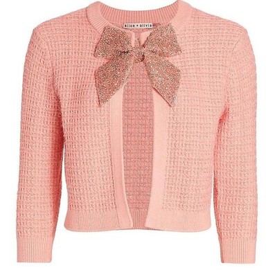Alice Olivia Akira Embellished Bow Pink Cardigan S NWT $550