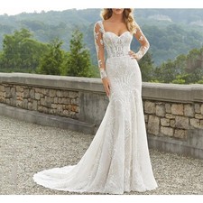 Sweetheart Mermaid Wedding Dresses Long Sleeves Backless LaceApplique BridalGown