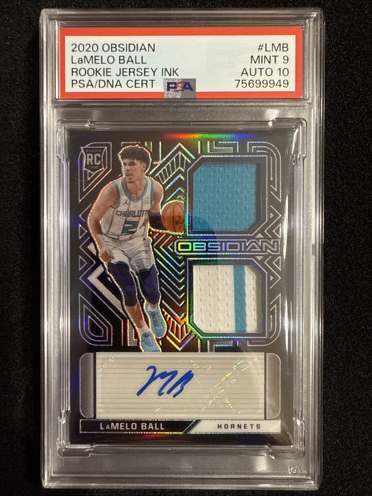 2020 Obsidian LaMelo Ball Rookie Jersey Ink RC PSA 9 Auto 10 /49