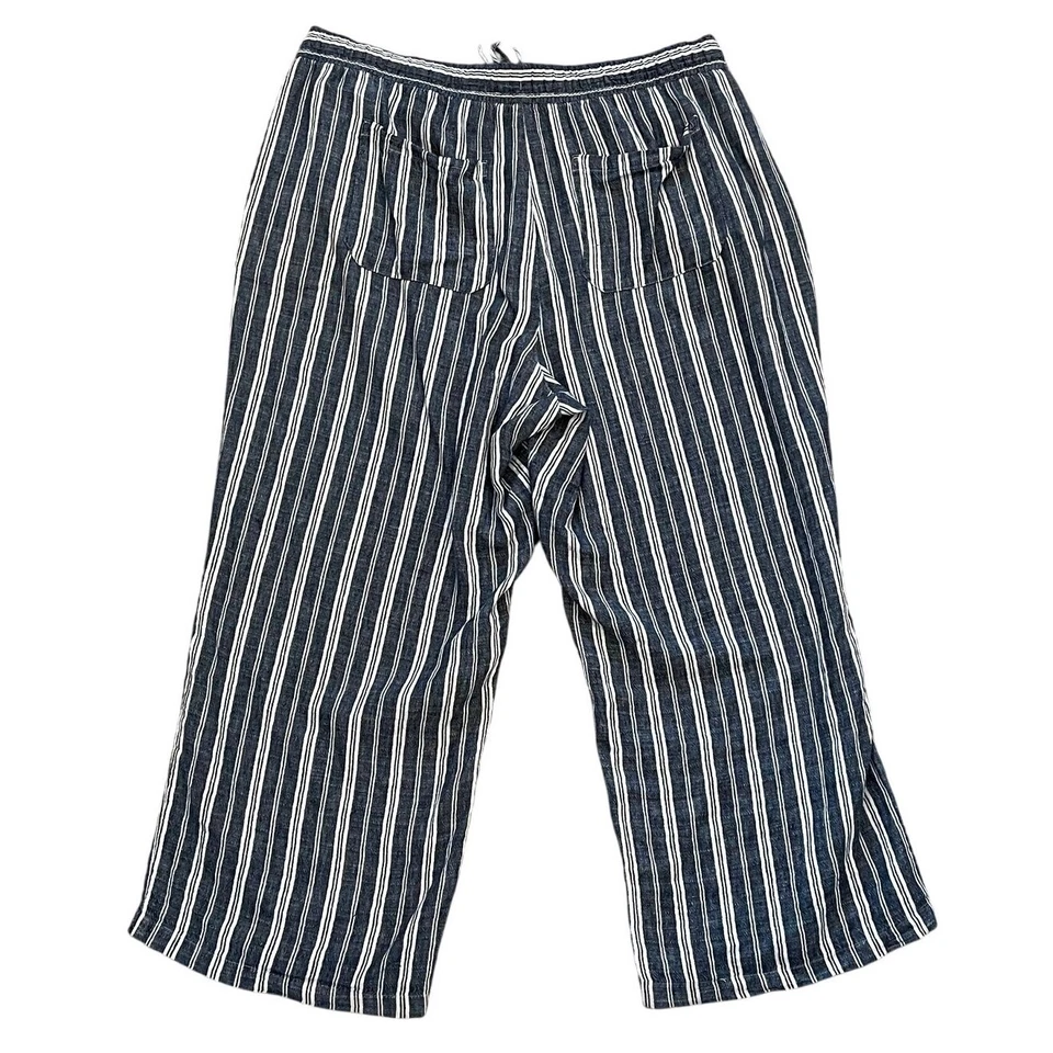 Pantalones a Rayas Azul Marino Antiguo Tiro Alto Pierna Ancha Mezcla Lino/Algodón, XL Foto 2 de 4