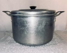 Vintage 12 Quart Aluminum Stock Pot with Lid and Riveted Handles