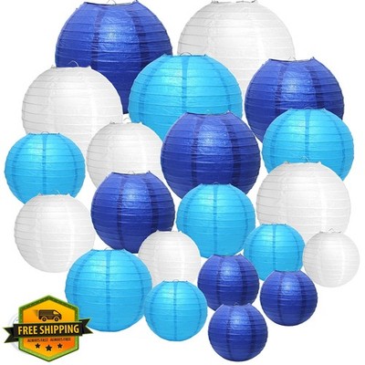 GCVOPTON 21pc Blue White Paper Lanterns 4-10 Inch