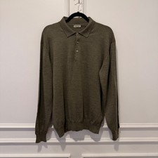 Gran Sasso Men's 50 US M/L Olive Virgin Wool Long Sleeve Polo Sweater