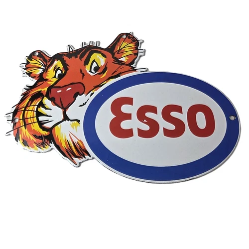 Vintage Esso Gasoline Porcelain Sign - Gas Service Station Auto Tiger Tank Sign