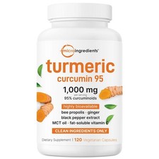 High-Potency Turmeric: 1000mg, 95 Curcuminoids, Non-GMO Vegan,120 Caps