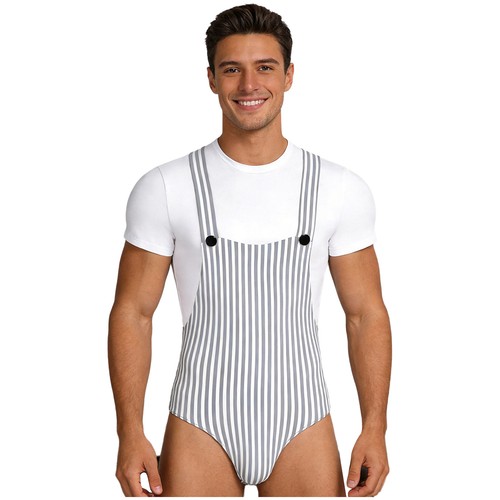 Herren Nachtwäsche V-Ausschnitt Body Ballett Overall Homewear Nachtwäsche Knopf Schritt - Bild 36 von 57