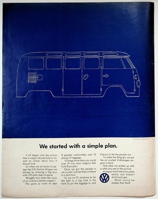 Volkswagen VW Station Wagon Vintage Print Ad 1962 Blue Layout