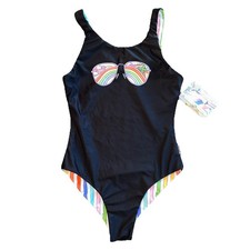 Limeapple Girls Size 12 Rebel Reversible One Piece Swimsuit Rainbow Sunglasses
