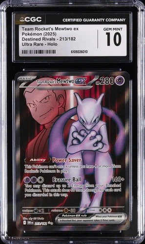 2025 POKEMON DESTINED RIVALS #213/182 TEAM ROCKET'S MEWTWO EX CGC 10 GEM MINT
