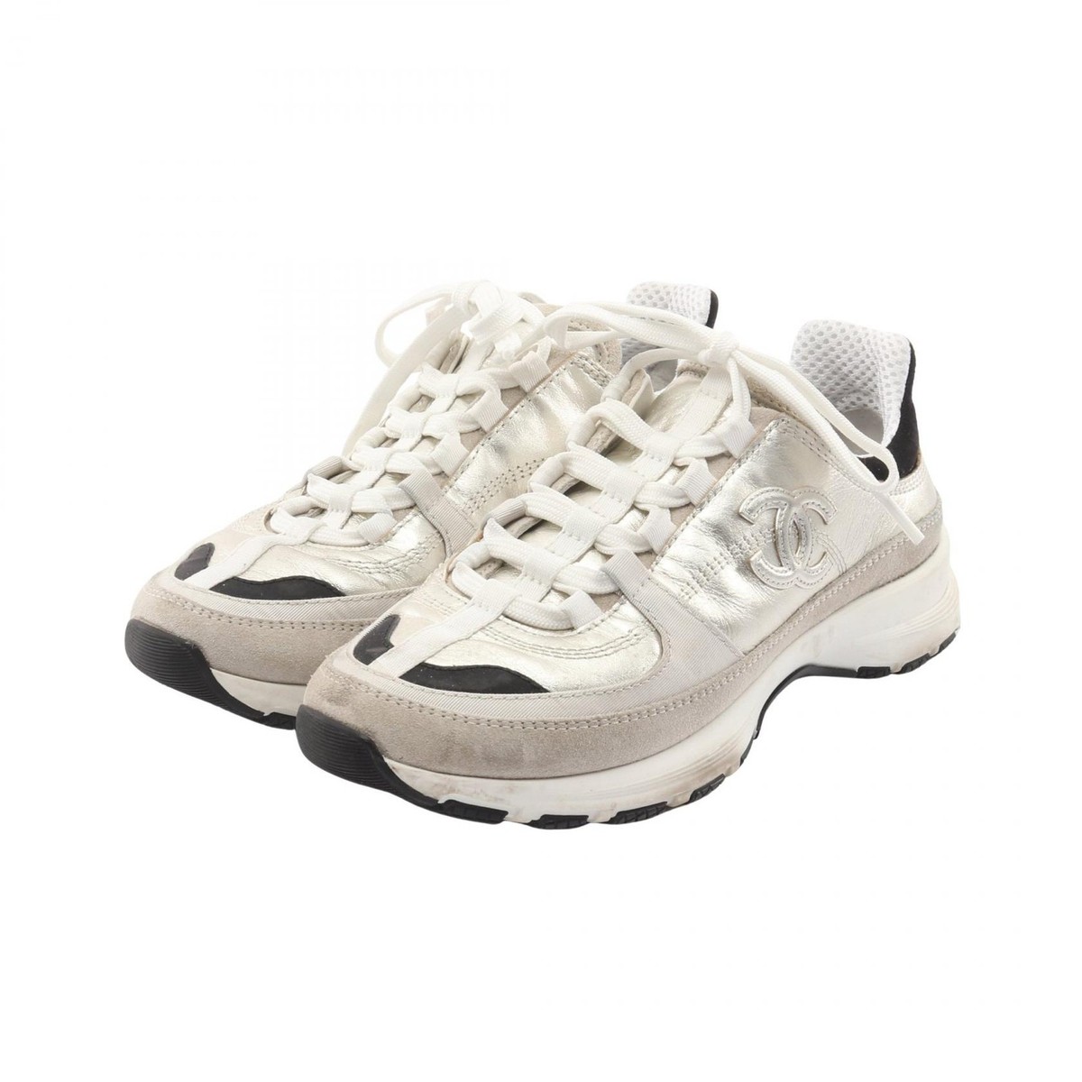coco出品 CHANEL COCO Mark sneakers shoes G46609 leather Fabric Silver White