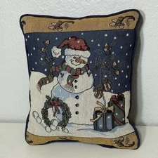 Holiday Snowman Tapestry Throw Pillow 10” X 12” Christmas Winter Snow Decor