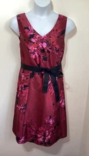 Bonmarche Burgundy Floral Skater Dress 18 50s Taffeta Christmas party