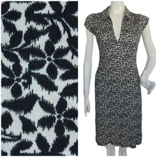 BANANA REPUBLIC Silk Dress, S, Black/White Floral, Short sleeves, Career, v-neck