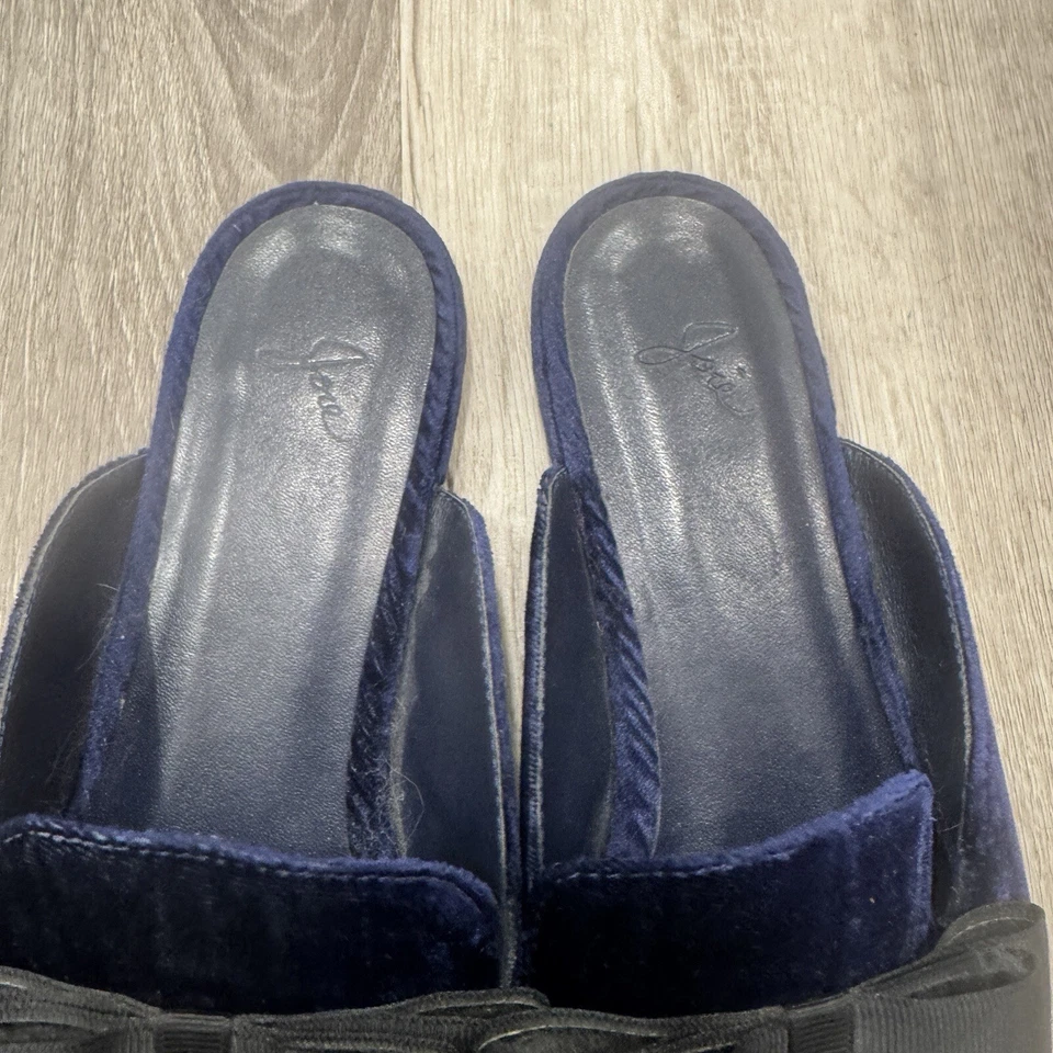 Joie Jean Velvet Mule Womens 39 8 Blue Grosgrain Bow Old Money Classic - Image 4 of 4