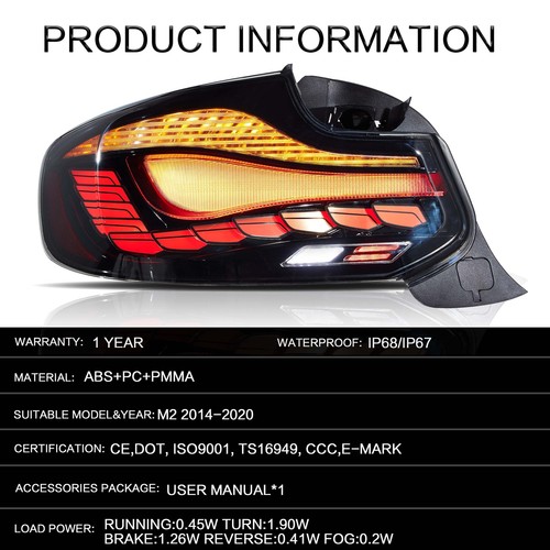 GTS OLED Smoked Tail Lights For BMW 2 Ser M2 F22 F23 F87 14-20 W/Animation LH+RH - Foto 7 di 9