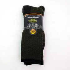 Eddie Bauer Wool Thermal Mens Size 6-12 Green Warm Crew Boot Socks 2 Pack