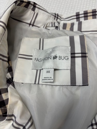 Trench Coat Size 3XL By Fashion BugPlaid Pockets Lined White/Gray/Beige Collared - Picture 2 of 11