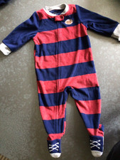 Carters baby boy Pajamas Football sports fleece footed zip up Size 12m NWT