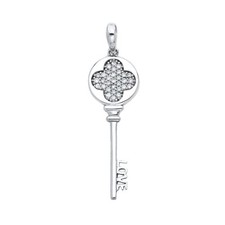 14K Real White Gold Love Key Pendant For Girls Women Love Key Pendant