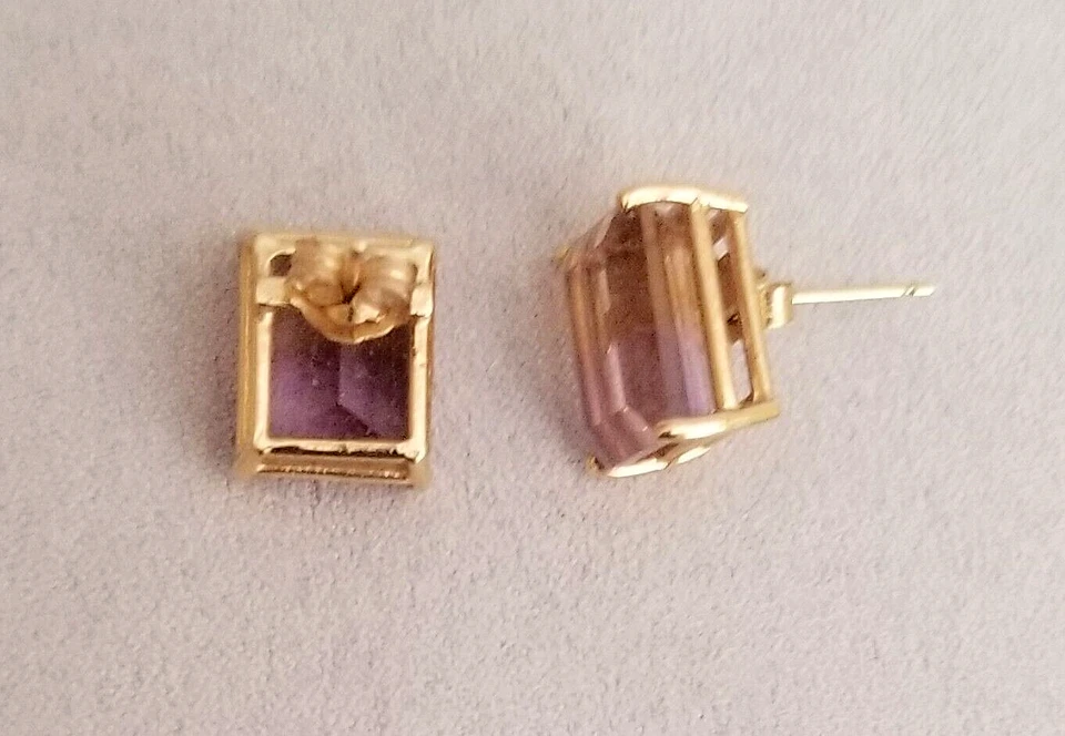 Natural 11x9 mm Emerald Cut Ametrine 14K Yellow Gold Stud Earrings 4.2 Grams - Image 4 of 4