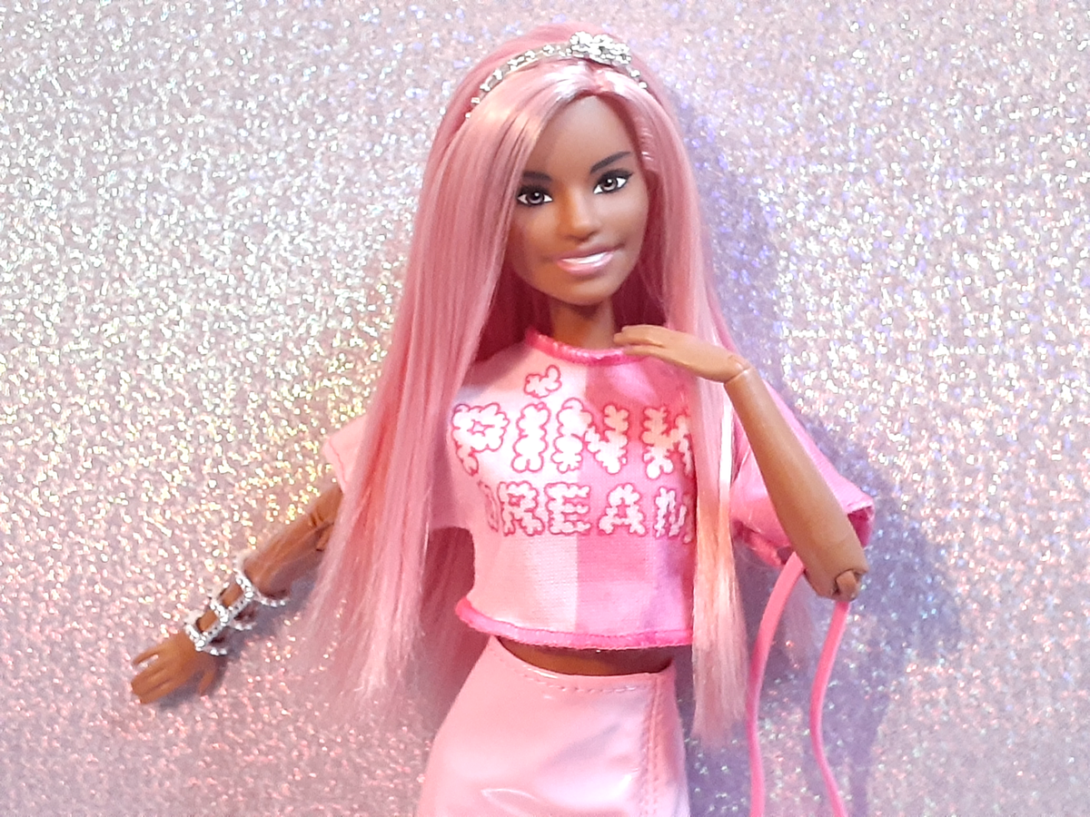 OOAK MTM Black Barbie Doll Pink Hair AA Mermaid Remix - Pink Top