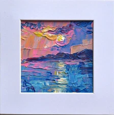 Sunset Seascape 5x5 Signed Original  Mini Painting Framed