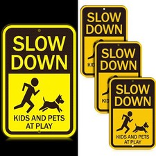 3 Pack Reflective Slow Down Kids and Pets at Play Signs Children Yellow