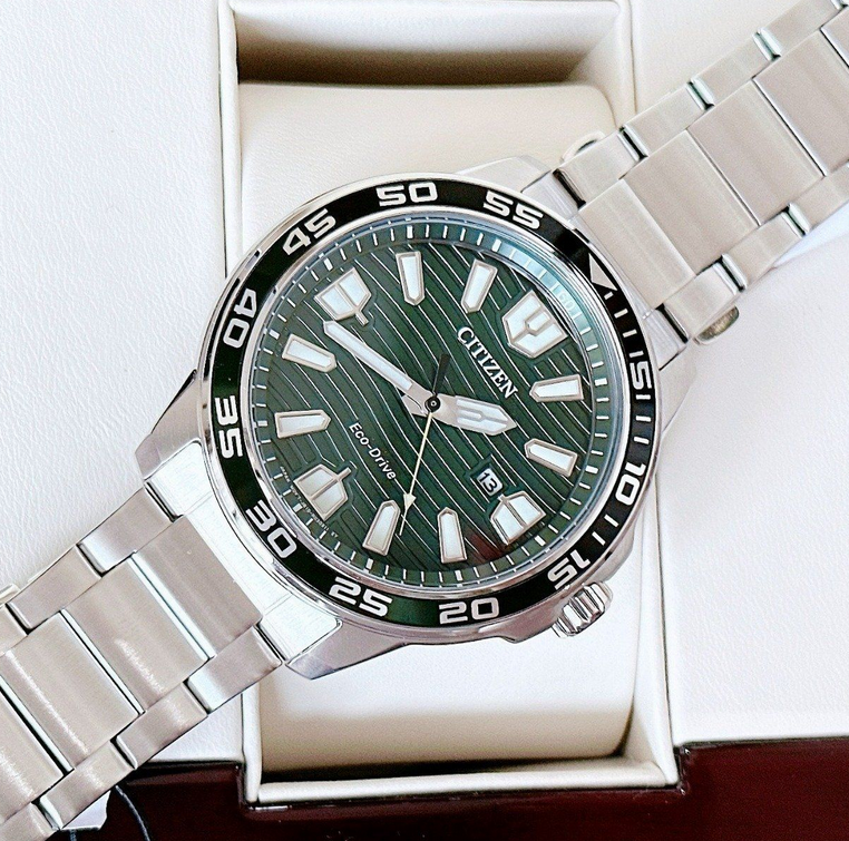 Citizen Eco-Drive Green Dial Date AW1701-56X Display Men's Watch