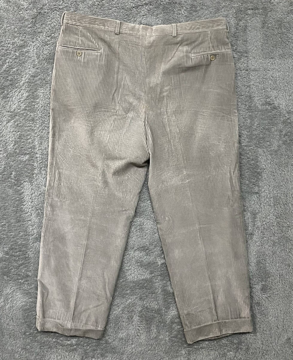 Armani Collezioni Mens Light Grey Pleated Corduroy Pants Loose