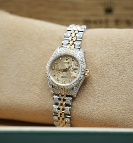 Ladies Steel & Gold Rolex Datejust 26mm 69173 Fully Diamond Factory Jubilee Dial - Picture 3 of 6