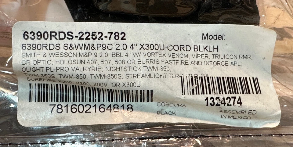 Safariland 6390RDS ALS CORDURA Duty Holster S&W M&P 2.0 4" LIGHT/RDS - LEFT HAND - Image 2 of 4