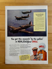 1941 Vintage Print Ad Shell Gasoline P40 Warbird 10"x14"