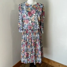 Vintage 80s California Looks Floral Pleated Dress No Size Tag See Measurements