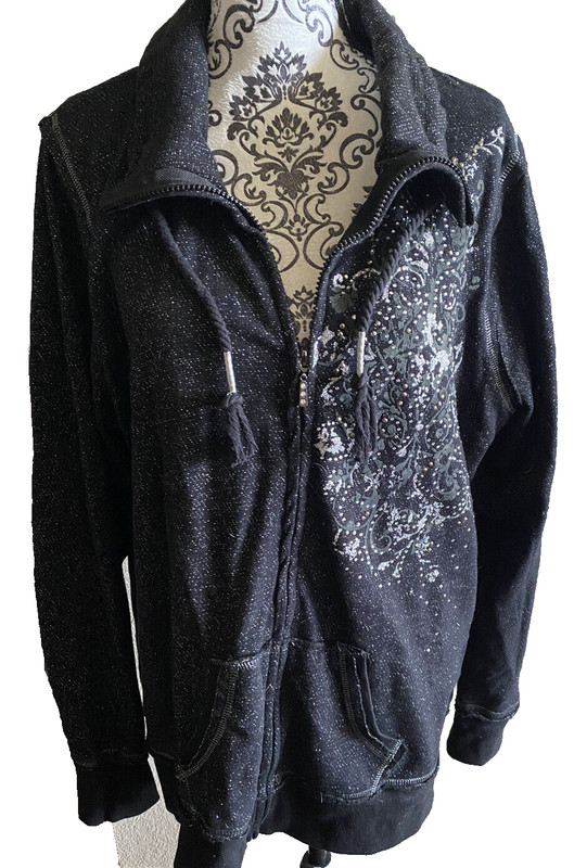 Maurices 2X coat Premium black rhinestone zip front jacket coat size 2 Plus Size