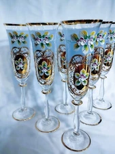 Czech bohemia crystalite blue glass-Champ glasses 21cm decorated gold