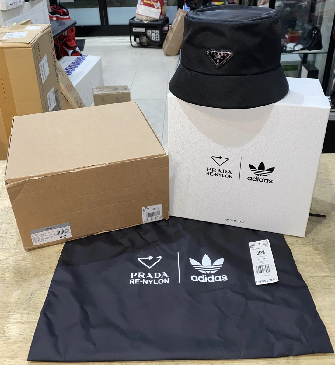ADIDAS x PRADA Re-Nylon BLACK Bucket Hat, OSFM Unisex *READ*