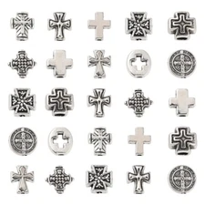 100Pcs Cross Crucifix Spacer Beads Silver for Jewelry Bracelets Necklaces Making