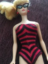 Vintage Barbie Black red Bathing Suit Swim Zebra Stripe Sunglasses Shoes NO DOLL