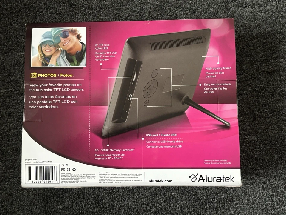Aluratek ADPF08SF 8 inch LCD Digital Photo Frame - Black - Image 2 of 2