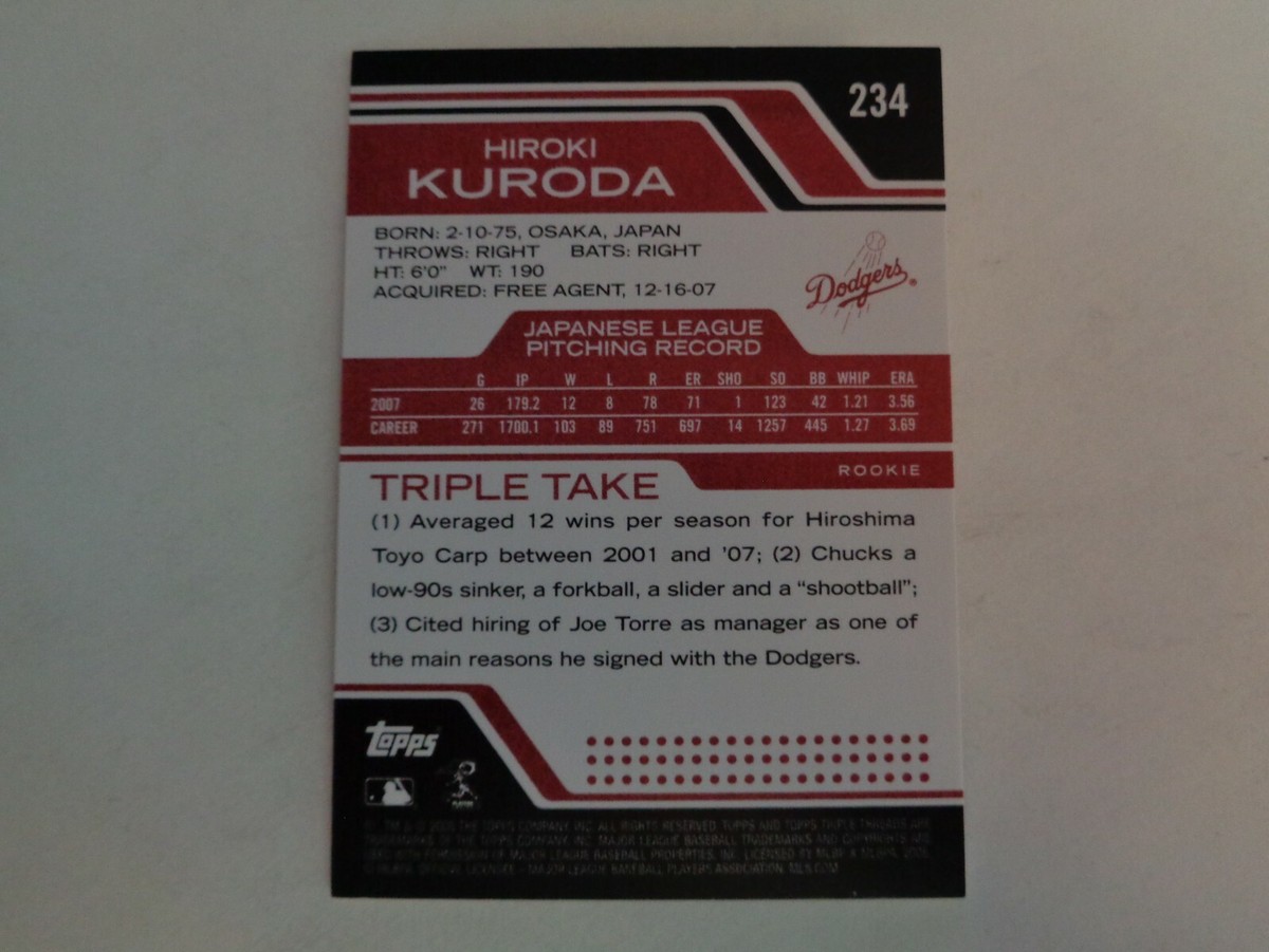 2008 Topps Triple Threads Hiroki Kuroda Card #234 Serial #118/1350